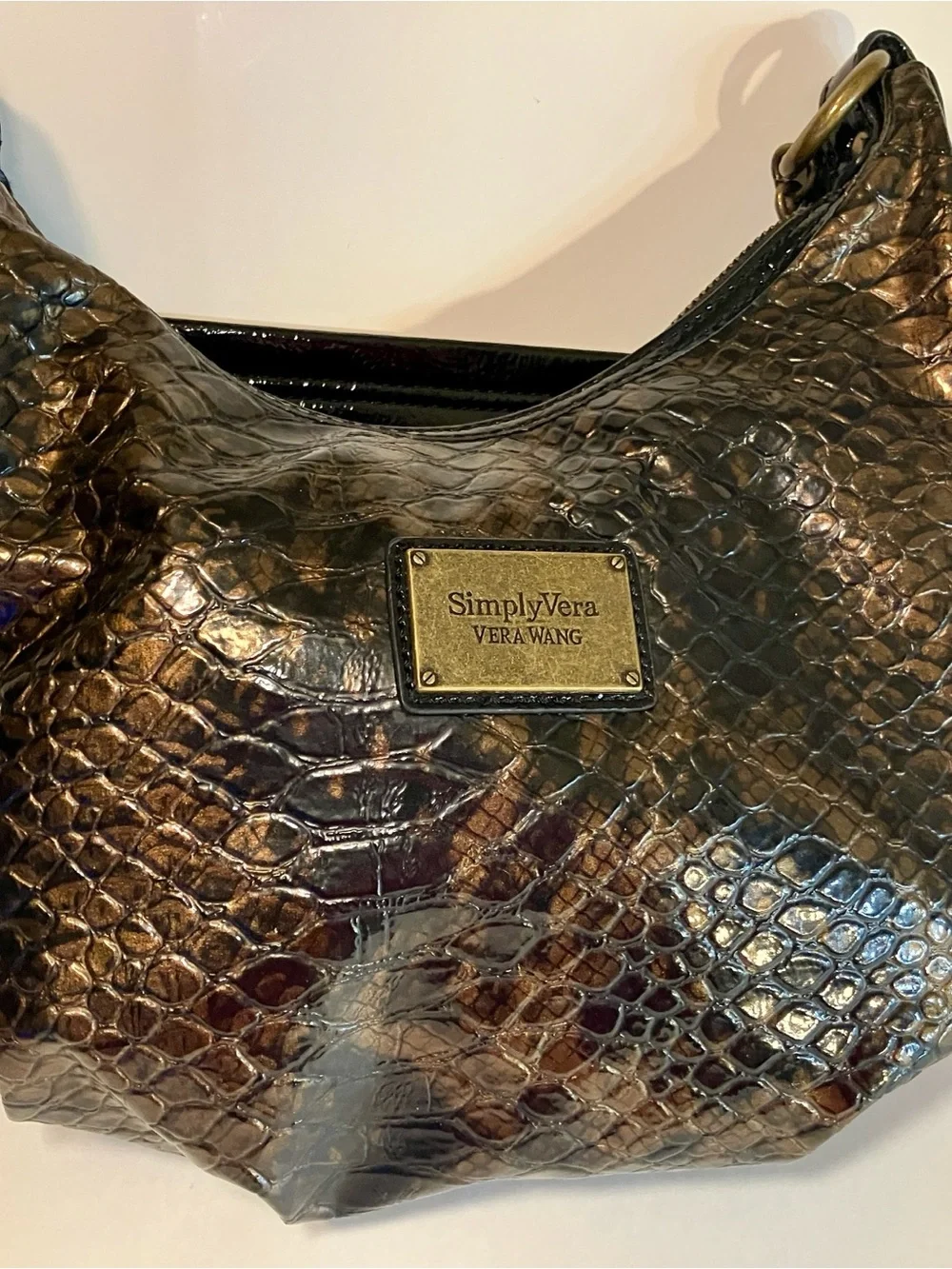 Simply Vera Vera Wang Bronze Black Croc Hobo Bag Metallic
